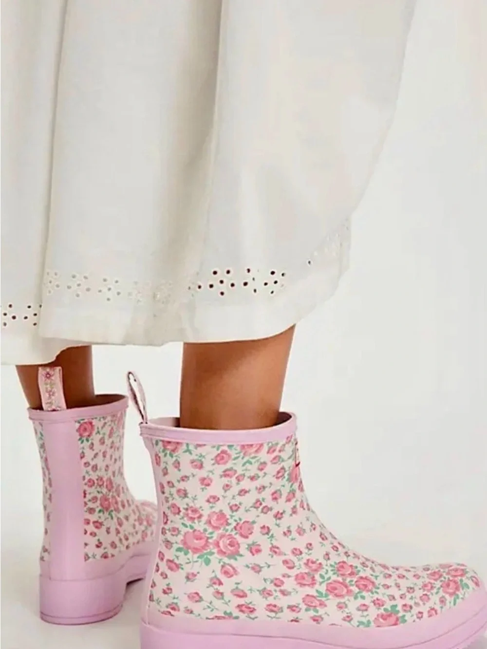Free People Hunter LoveShackFancy Play Short Rain Boot Light Pink Roses